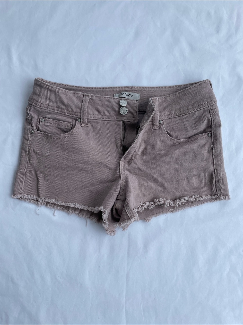 refuge Mauve Frayed Hem Denim Shorts